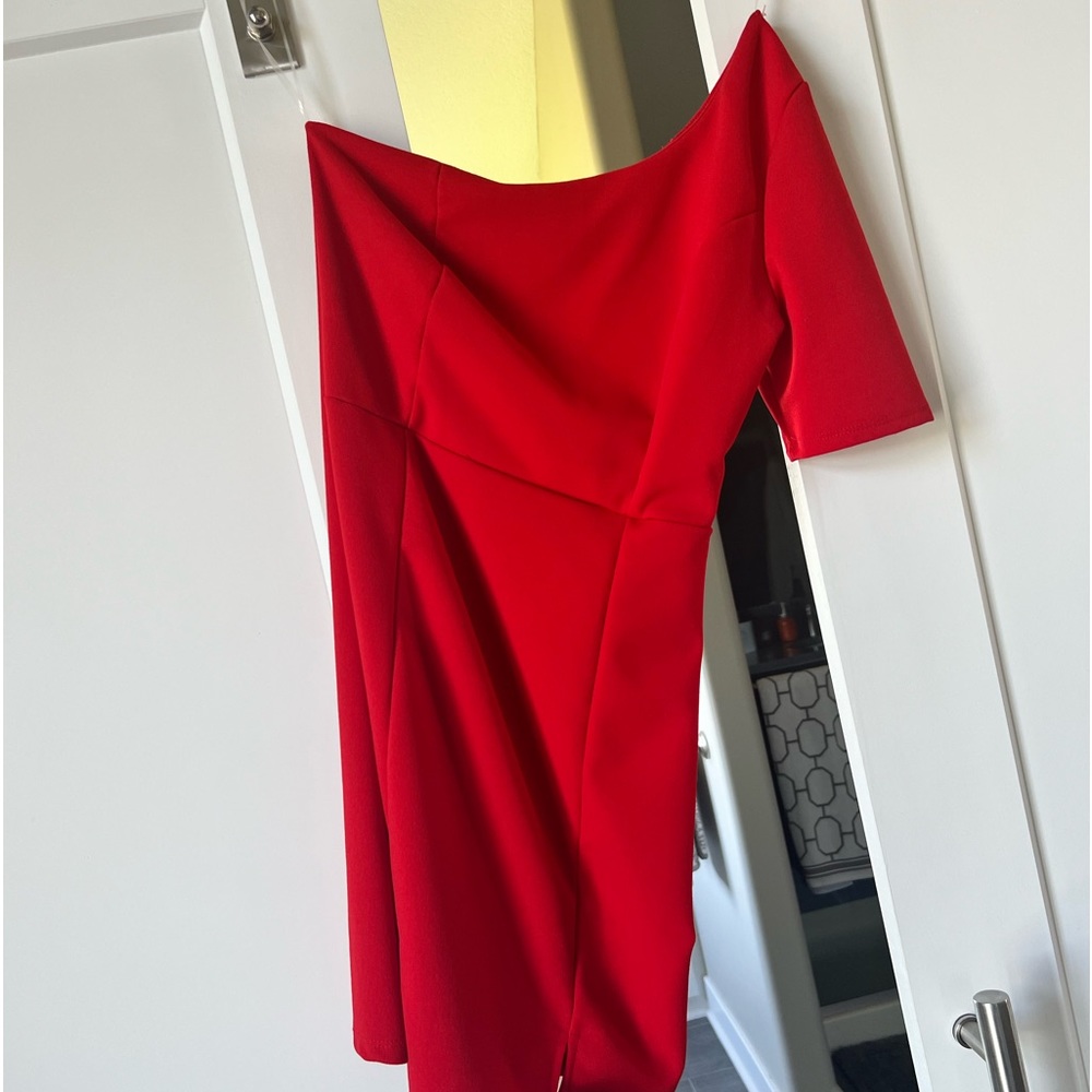 Red on shoulder short dress.  New with tags